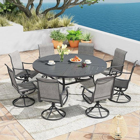 Patio Dining Table for 8-10, Round Metal Outdoor Table with Storage Shelf, 1.57" Umbrella Hole, 63" Outdoor Quartered Tabletop Dining Table for Backyard, Porch, Lawn, Dark Grey