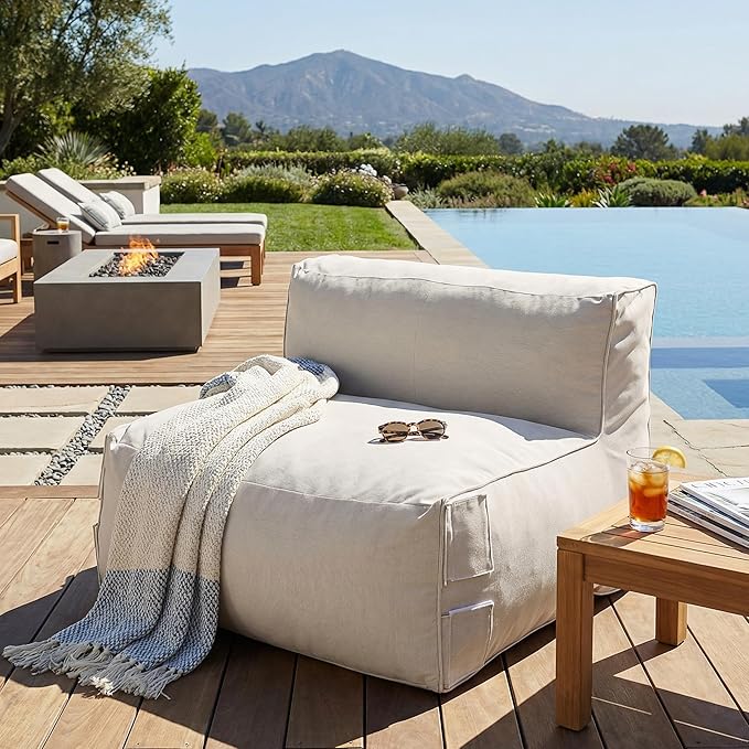 Christopher Knight Home Yanita Comfy Outdoor Bean Bag Chair, All Weather Bean Bag Chairs for Adults and Kids, Indoor/Outdoor Single Sofa, Patio Lounge Chair, Modern Outdoor Lounge Seating, Beige