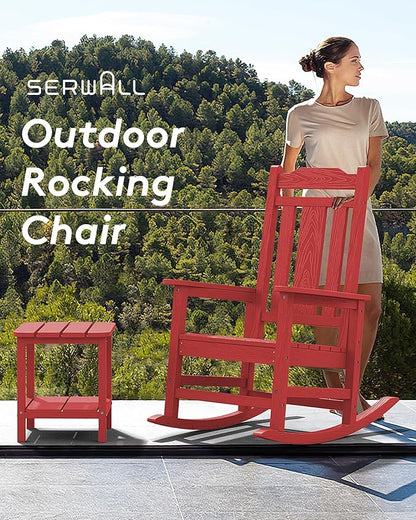 SERWALL Oversized Rocking Chair, HDPE Outdoor Rocking Chairs, Patio Rocking Chair Sets for Adults, Red
