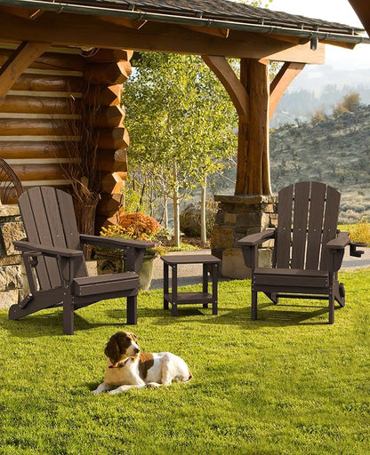 SERWALL Folding Adirondack Chair Set of 6, Adjustable Adirondack Chair with 3 Recline Positions, All Weather HDPE Outdoor Adirondack with Cup Holders, Coffee