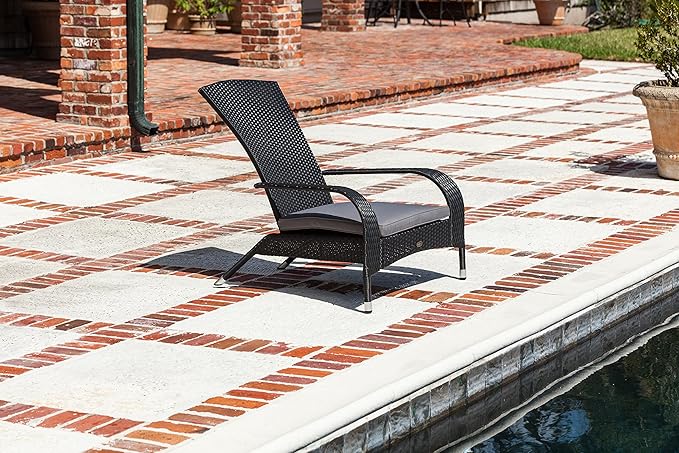 Balkene Home 62430 Coconino Wicker Chair All Weather Lightweight Durable Adirondack Style Chair Grey Outdoor Cushion Included - Black