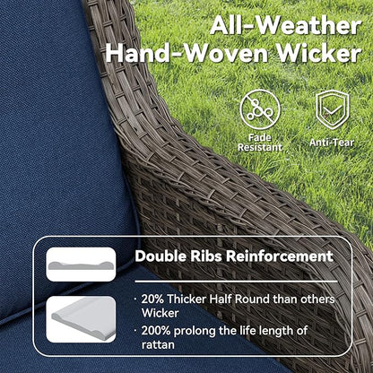 8 Piece Outdoor Wicker Patio Furniture Set, Patio Chairs Set with Thickened Olefin Cushions, High Back and Deep Seating, Hand-Woven PE Rattan, Ottoman for Porch, Deck