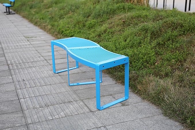 Outdoor Curved Bench, Heavy Duty Metal Park Bench for Outside, Backless Loveseat, Thermoplastic-Coated, Weatherproof Commercial-Grade 2-Person Seating for Park, Patio, Garden, Deck, Beach，Blue