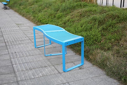 Outdoor Curved Bench, Heavy Duty Metal Park Bench for Outside, Backless Loveseat, Thermoplastic-Coated, Weatherproof Commercial-Grade 2-Person Seating for Park, Patio, Garden, Deck, Beach，Blue
