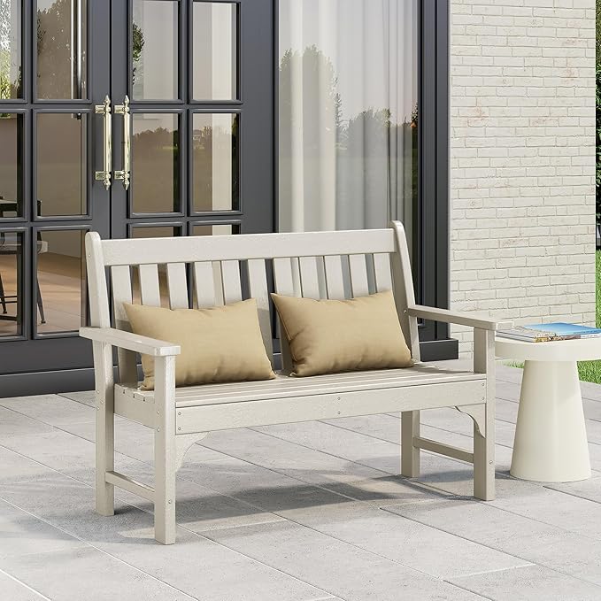 Costaelm Garden Bench, Farmhouse Park Front Porch for Entryway Bench Outdoor Seating Low Bench Patio Bench Outside/Indoor, Sand