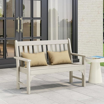 Costaelm Garden Bench, Farmhouse Park Front Porch for Entryway Bench Outdoor Seating Low Bench Patio Bench Outside/Indoor, Sand