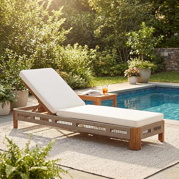 Christopher Knight Home Lamon Acacia Wood Chaise Lounge Chair Outdoor with Cushion - Photo 5
