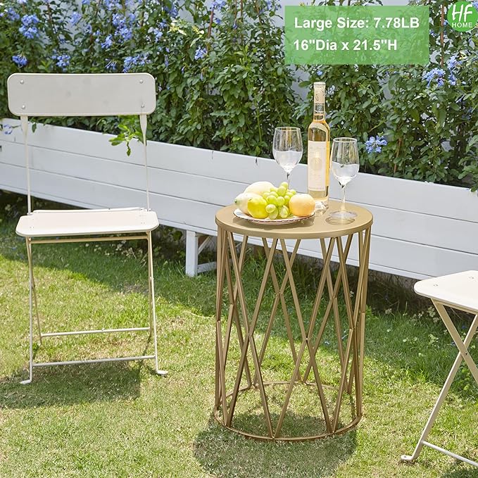 Nesting Side Table Set of 3 Decorative Round Garden Stools for Indoor Outdoor Heavy Duty Metal Frame Side Table - Photo 4
