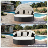 Patio Furniture Round Outdoor Daybed with Retractable Canopy Wicker Rattan Sectional Sofa for Lawn Garden Backyard Pool - Photo 4