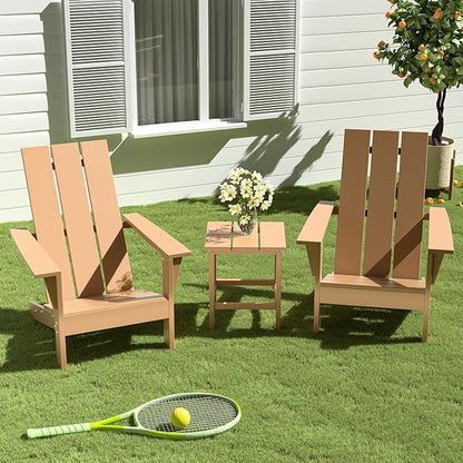 3 Pieces Adirondack Chair Set Outdoor Adirondack Chair Plastic HDPE All-Weather Adirondack Chairs Outdoor Fire Pit Chairs with Table for Deck Patio Garden（Brown）