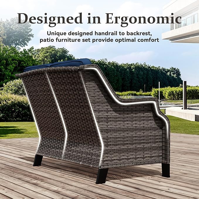 Outdoor Patio Loveseat, All-Weather 2-Seater Wicker Loveseat with Cushions, Outdoor Patio Love Seat Sofa for Garden - Photo 4
