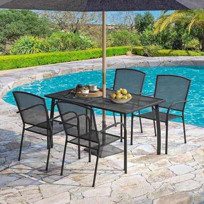 AECOJOY Outdoor Patio Dinning Table for 6, 51"x31" Rectangular Metal Steel Patio Outdoors Tables with 1.73" Umbrella Hole All Weather-Resistant for Lawn Backyard Garden, Porch Dark Grey