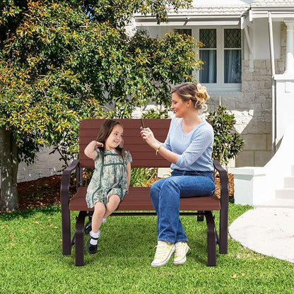 Tangkula Outdoor Glider Bench, Porch Glider Loveseat Swing Bench with w/Steel Frame, 2-Seat Rocking Chair for Porch, Garden, Backyard, Lawn (Coffee)