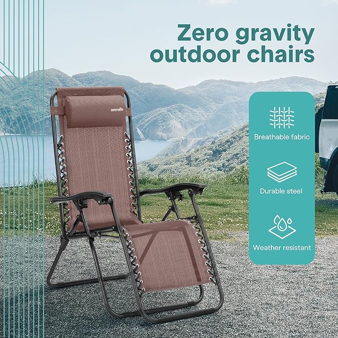 SereneLife Outdoor Zero Gravity Lounge Chair Set with Table – 2 Adjustable Recliners with Cup Holders, Headrest - Photo 4