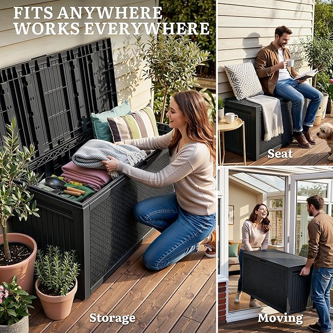 YITAHOME 90 Gallon Large Outdoor Deck Box, Lockable Waterproof Resin Storage Box with Handles - Photo 7