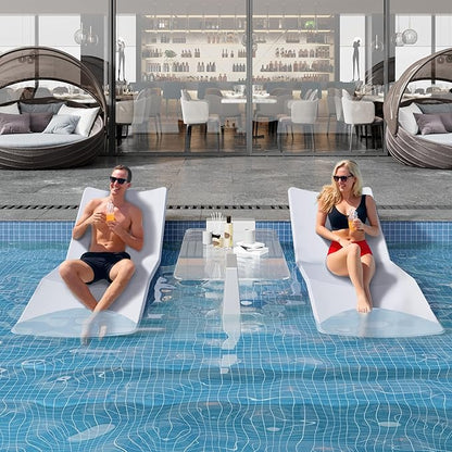 Pool Lounge Chairs Set of 2, in-Pool Chaise Lounger – Shelves Up to 9 Inches Deep, Aqua Outdoors, Poolside, Sun Deck Tanning (2)