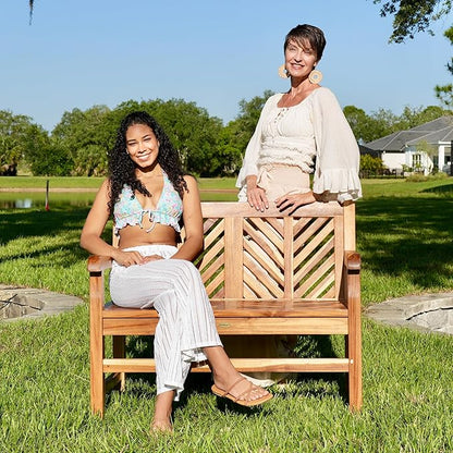 EcoDecors Eleganto 41 inch Outdoor Bench Teak Wood Garden Bench for Patio with Armrests and Backrest for Indoor Use and Outdoor, in Natural Color