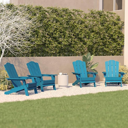 Flash Furniture Newport Adirondack Chairs with Cup Holders, Weather Resistant Poly Resin Adirondack Chairs, Set of 4, Blue