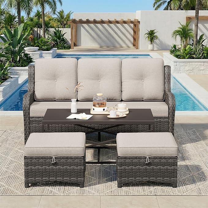 4-Piece Outdoor Couch Set, Includes Wicker Patio Sofa with Thickened Olefin Cushions, High Back and Deep Seating - Photo 8