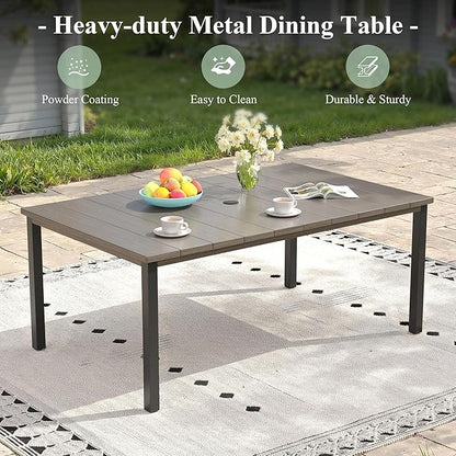 Outdoor Dining Table for 6, 63" Rectangle Outdoor Table with Adjustable Umbrella Hole, All-Weather Metal Patio Dining Table for Lawn Garden Backyard Deck, Grey