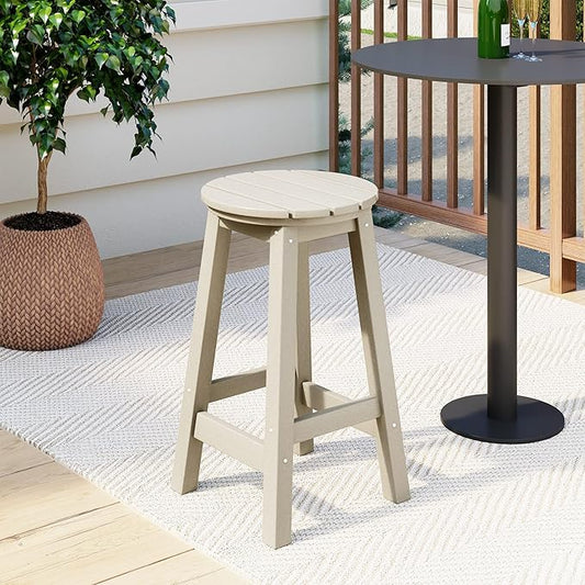 Costaelm 24" Height Outdoor Bar Stools, All-Weather Bar Stools, Adirondack Poly Patio Round Bar Stool for Patio, Deck, Kitchen Counter and Garden, Sand