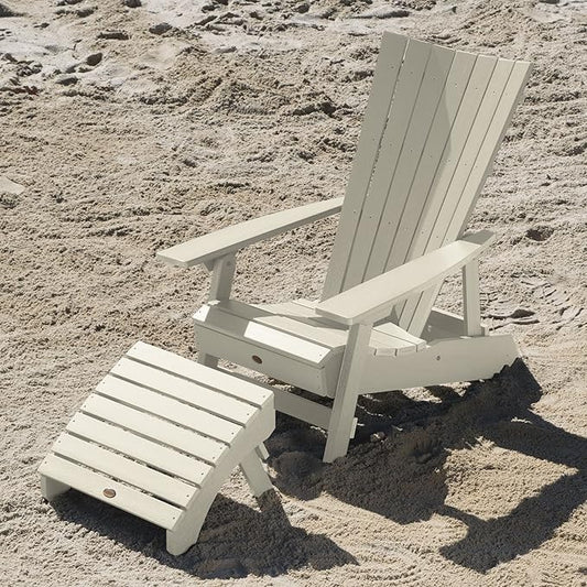 Highwood AD-KITADRI1-WAE Manhattan Beach Adirondack Chair with Ottoman, Whitewash