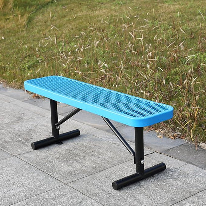 4 Ft Metal Park Benches for Outside, Outdoor Backless Bench with Thermoplastic Coating, Portable Frame, Commercial Expanded Metal Mesh Bench for Shopping Mall, Store, Park, Patio, Deck, Blue