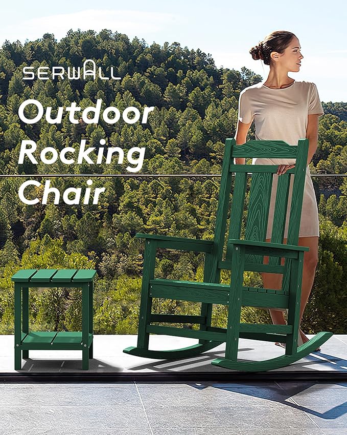 SERWALL HDPE Outdoor Rocking Chair Set of 8, Patio Rocking Chairs Set, Rocking Chair Outdoor for Adults, Green