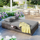 Patio Rattan Sunbed, All Weather Outdoor Wicker Double Daybed with Adjustable Backrest and Cup Tray - Photo 2