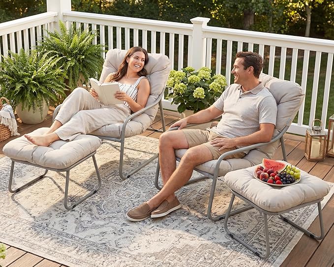NICESOUL 2-Piece Outdoor Lounge Chair and Ottoman Set, Comfy Patio Lounge Chairs with Reclined Backs and Armrests - Photo 4