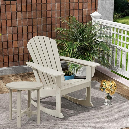 Costaelm Outdoor Adirondack Chair, All Weather Resistant Lawn Chairs Balcony Chair and Fire Pit Chairs, Deck Chairs Outdoor Porch Rocking Chair High Back HDPE Poly Lumber, Sand