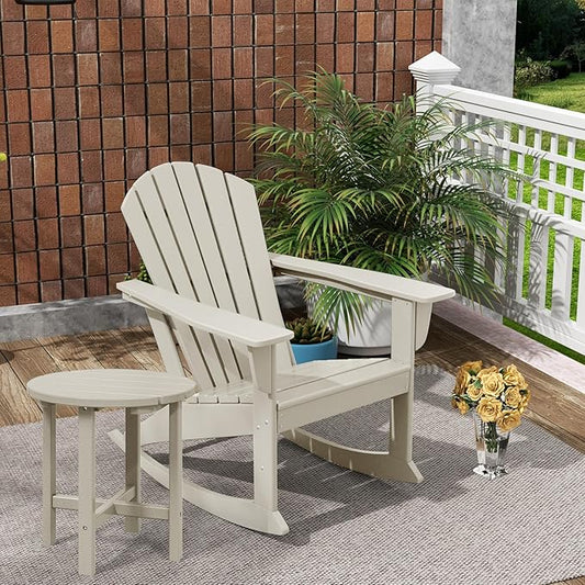 Costaelm Outdoor Adirondack Chair, All Weather Resistant Lawn Chairs Balcony Chair and Fire Pit Chairs, Deck Chairs Outdoor Porch Rocking Chair High Back HDPE Poly Lumber, Sand