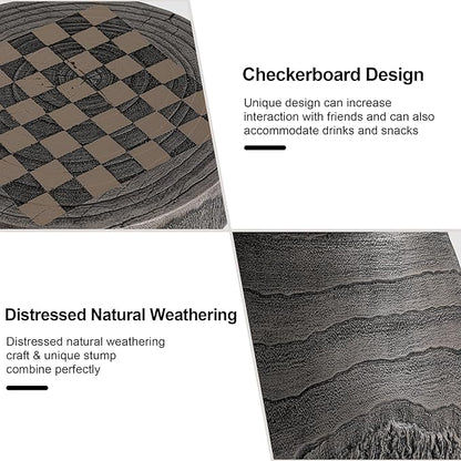 HOMPUS Outdoor Side Table with Checkerboard Grain Tabletop, Concrete Patio Table Mushroom Shaped, MgO Lightweight Round End Table Modern Vintage Round Coffee Table for Indoor Outdoor Use, Grey