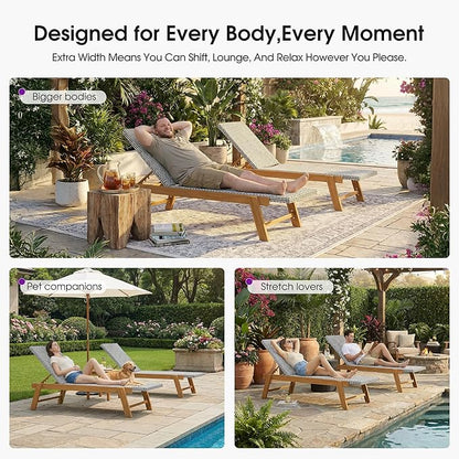 PURPLE LEAF Extra Large Patio Chaise Lounge 2 Pieces French Outdoor Wicker Lounger Matte Teak Aluminum Frame 771LBS Capacity PE Rattan Adjustable Backrest for Pool Garden Beach Backyard Black
