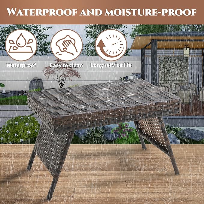 Outdoor PE Wicker Coffee Table, Rattan Patio Table for Conversation Set, Outdoor Table for Poolside, Garden, Backyard, Brown