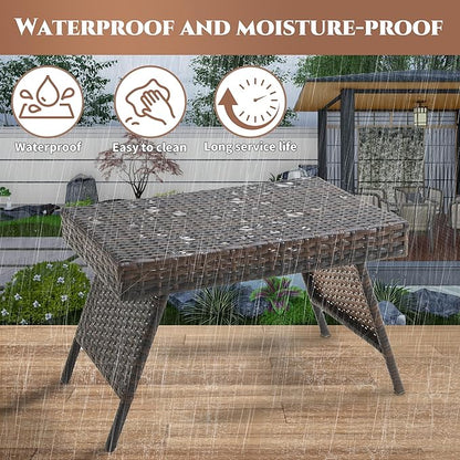 Outdoor PE Wicker Coffee Table, Rattan Patio Table for Conversation Set, Outdoor Table for Poolside, Garden, Backyard, Brown