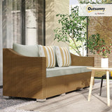 Outsunny 3 Seater Patio Sofa, Wicker Sofa with Cushions, Outdoor Furniture Rattan Couch with 2 Throw Pillows - Photo 2