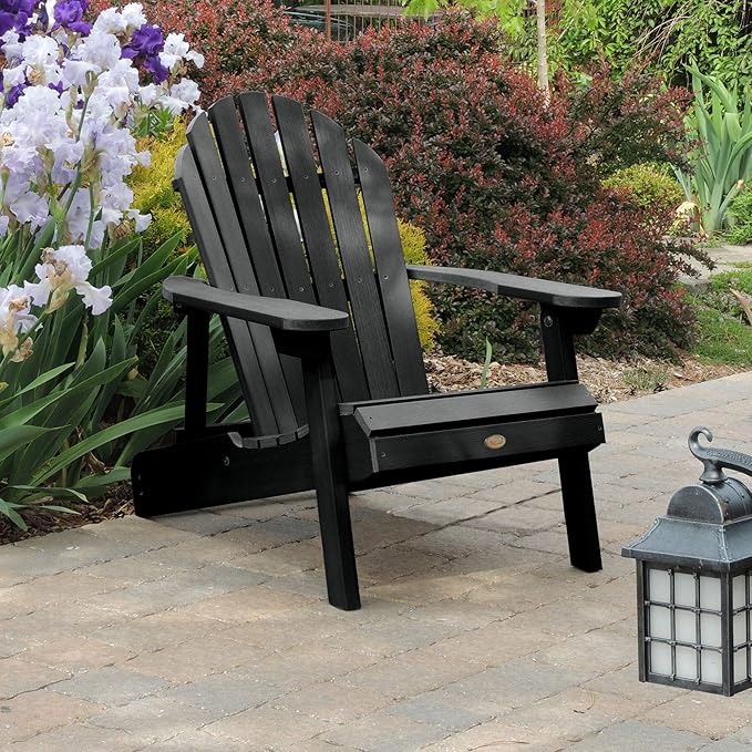 highwood Hamilton Made in the USA Folding and Reclining Adirondack Chair, Adult Size, Black