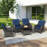 6 Pieces Outdoor Wicker Patio Furniture Set with Fire Pit Table, Patio Chair Set with Thickened Olefin Cushions - Photo 9