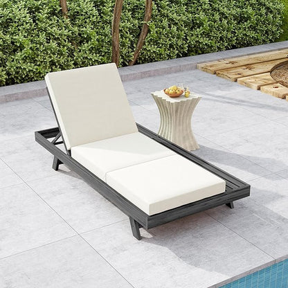 Christopher Knight Home Dami Patio Chaise Lounge Chair Outdoor with Foldable Cushion, Acacia Wood Poolside Sun Lounger with Space Available On One Side, Adjustable Backrest Pool Lounger, Black + Cream