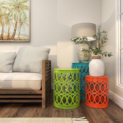 Deco 79 Metal Side End Accent Table Indoor Outdoor Nesting End Table with Carved Trellis Design, Set of 3 Side Table 22", 18", 15"H, Multi Colored