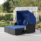 ORALNER Outdoor Daybed, 2-Person Wicker Patio Sofa with Retractable Canopy, Cushions & Pillows, 2 Side Trays - Photo 8