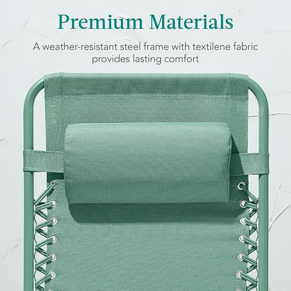 Best Choice Products Adjustable Zero Gravity Chair, Monochromatic Color Folding Patio Recliner w/Side Tray, Headrest - Seafoam