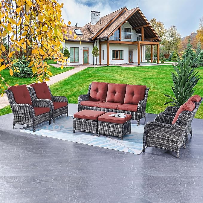 Rilyson Wicker Patio Furniture Chairs Set - 7 Piece Rattan Outdoor Sectional Conversation Sets with 1 Sofa - Photo 1