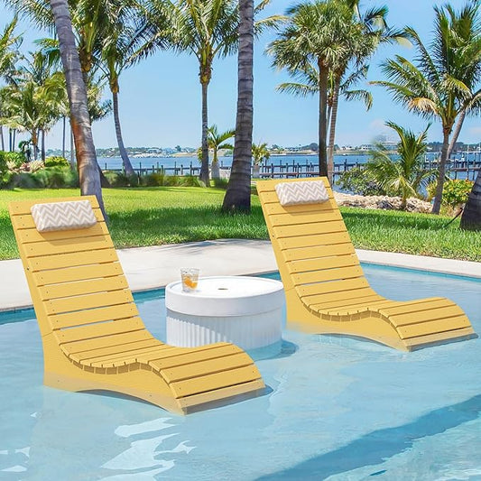 HDPS Pool Lounge Chairs Set of 4, Use in Pools Lounge Chairs up to 10-Inches of Water, Chaise Chairs with Headrest, Lounge Chair Outdoor, Fade-Resistant Pool Lounger for Deck