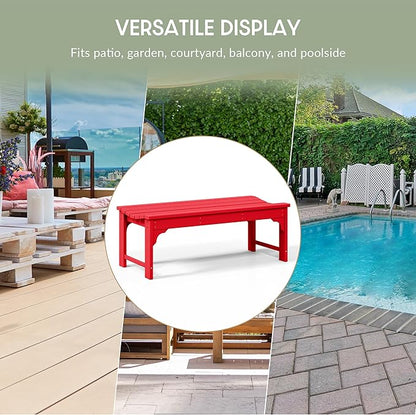 WestinTrends Malibu Outdoor Bench, All Weather Resistant Poly Lumber Backless Patio Garden Bench, Adirondack Curved Bench Seat for Comfort, Red