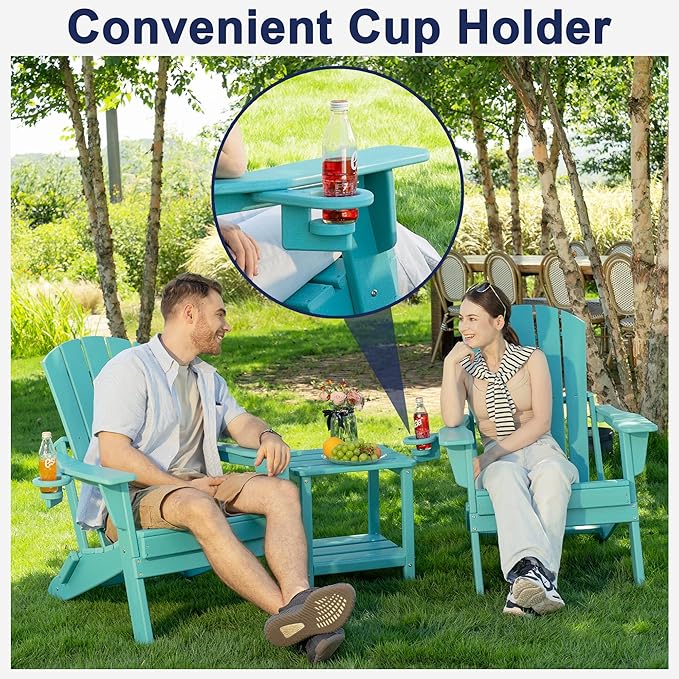 Plawdlik Folding Adirondack Chair, SGS Tested, Wooden Textured with Cup Holder - Photo 4