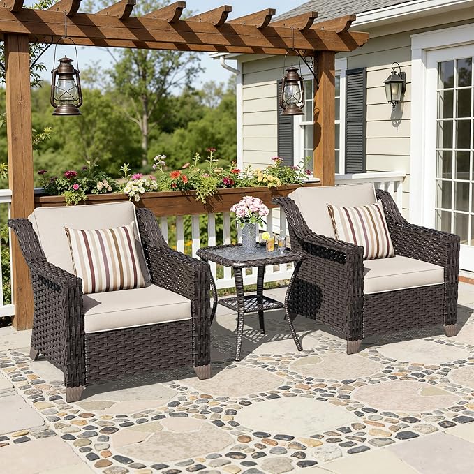 3 Pieces Patio Conversation Furniture Set - 2 Armchairs, 1 Side Table - Photo 5