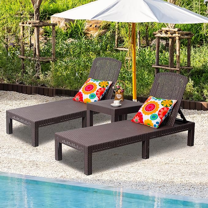 DIMAR GARDEN Outdoor Chaise Lounge, Pool Lounge Chair with Table, 3 Pieces Mocha - Photo 2