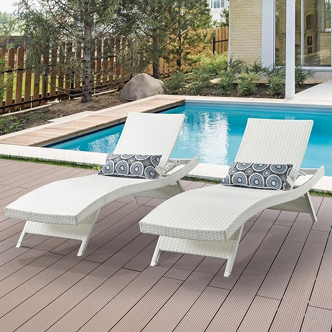 Outdoor Wicker Reclining Lounge Chair, 79" Rattan Patio Chaise Lounges for Poolside, Garden, Backyard, Set of 2 - Photo 1
